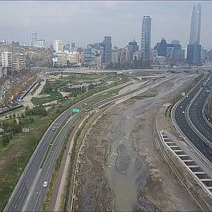 Aerial view Rio Mapocho that flows from Andes in Santiago, Chile