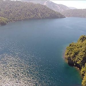 Aerial view of a river at Valdivia Province in Chile