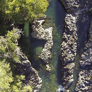 Drone at a river in Valdivia Province, Chile