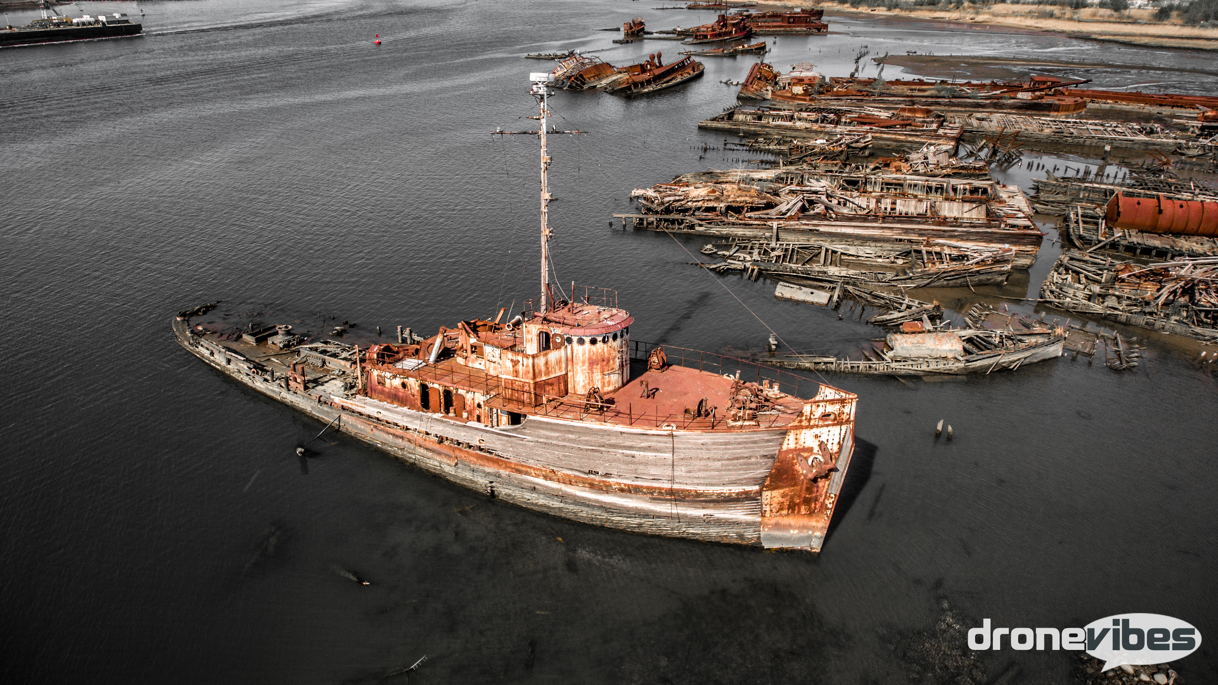 Behind The Scenes: Haunting Drone View of an Abandoned Ship Graveyard in NYC